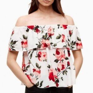Aritzia Wilfred Floral Promener Top Off Shoulder‎ Blouse Size XS Japanese Crepe